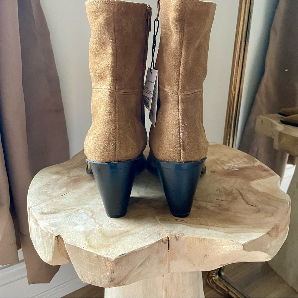 NWT Zara Suede Leather Stacked Heel Pointed Toe Western Boots in Camel Tan - 10 - Picture 8 of 8